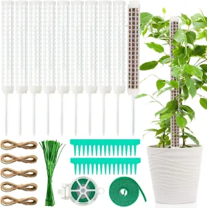 10 Set Plastic Moss Poles for Climbing Plants Indoor Stackable Self Watering Hollow Monstera Plant Support, Moss Not Included(White)