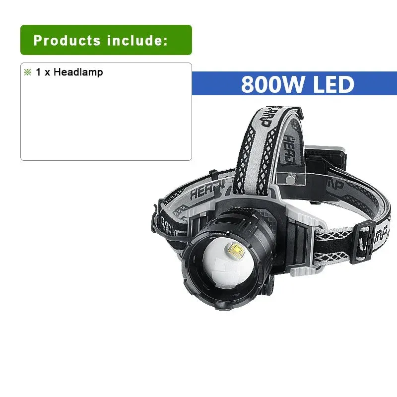 1000000LM Powerful Long Range LED Headlamp, 800W USB Rechargeable Flashlight, High Power Outdoor Head Light for Fishing