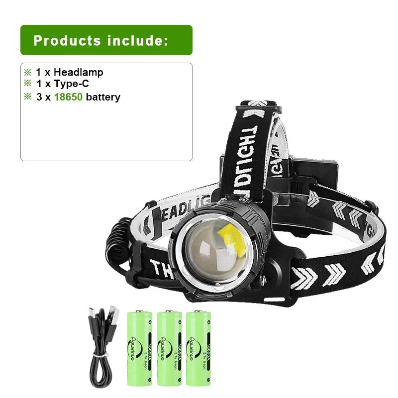 1000000LM Powerful Long Range LED Headlamp, 800W USB Rechargeable Flashlight, High Power Outdoor Head Light for Fishing