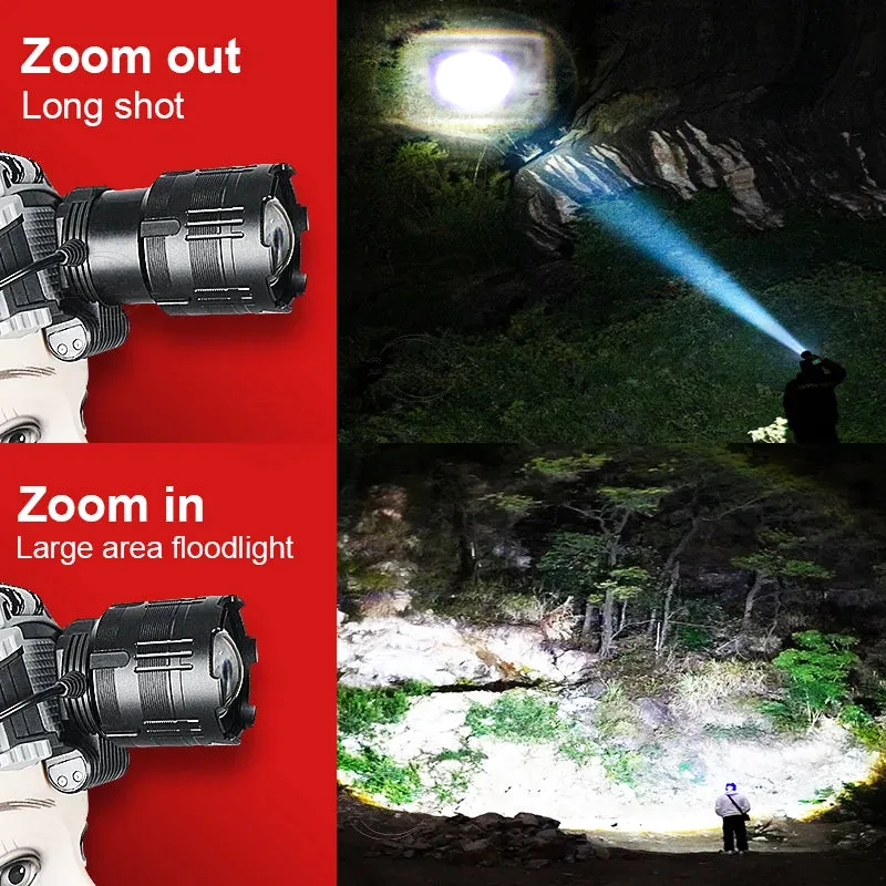 1000000LM Powerful Long Range LED Headlamp, 800W USB Rechargeable Flashlight, High Power Outdoor Head Light for Fishing