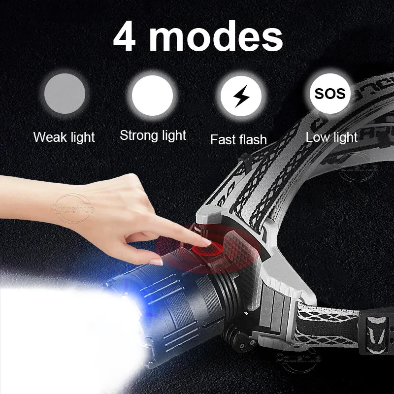1000000LM Powerful Long Range LED Headlamp, 800W USB Rechargeable Flashlight, High Power Outdoor Head Light for Fishing