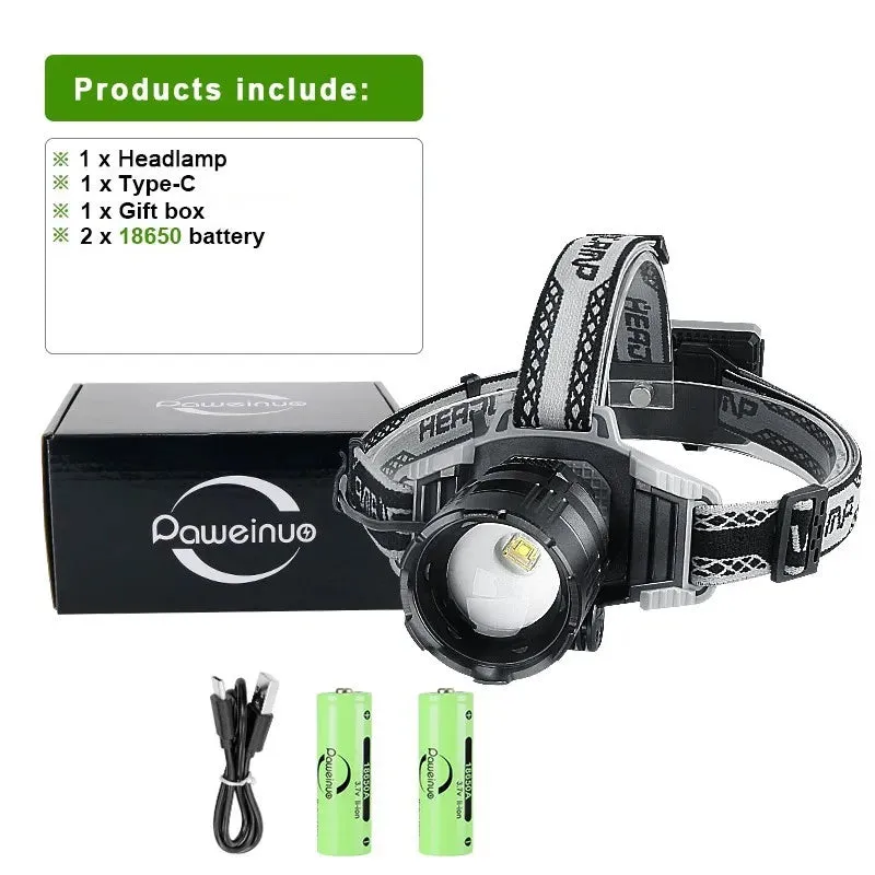 1000000LM Powerful Long Range LED Headlamp, 800W USB Rechargeable Flashlight, High Power Outdoor Head Light for Fishing