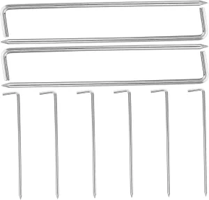 10pcs Galvanized Iron Awning Outdoor Tent Pegs Canopy Wind Rope Buckle Camping Accessories Sand Tarp Rebar Tent Cord Tent Rope Tensioner Hooks Inflatable Hammer Silver Ground Nail