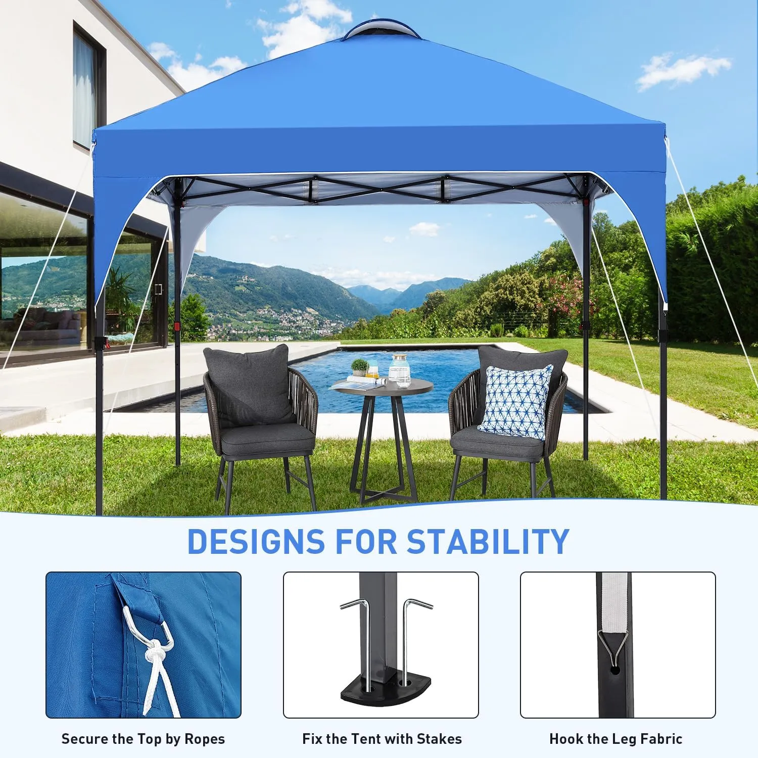 10x10 FT Pop Up Canopy, Instant Outdoor Canopy Tent with Carrying Bag, 3 Adjustable Heights - Portable for Event, Parties, Camping and More Outdoor Activities