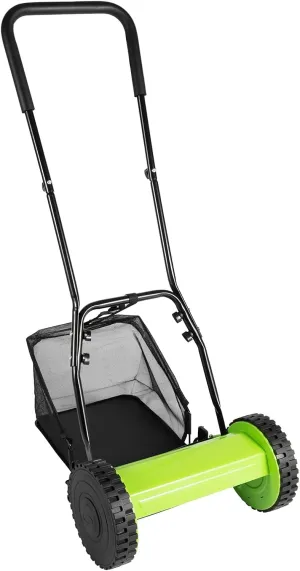 12in Push Reel Lawn Mower with 5 Blades and Adjustable Cutting Height Manual Grass Cutter with Catcher Bag for Yard Sidewalk and Garden Maintenance
