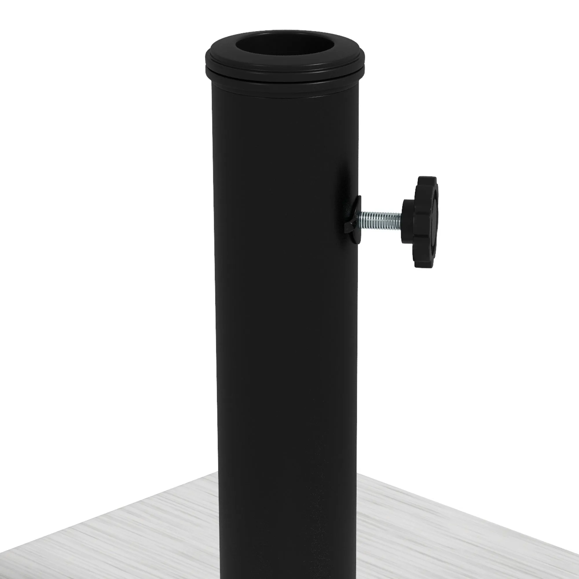 12kg Garden Parasol Base with Adjustable Foot Pad and Knob, Concrete Umbrella Stand with Wood Effect, Rectangular Parasol Holder for 38mm and 48mm Poles, White
