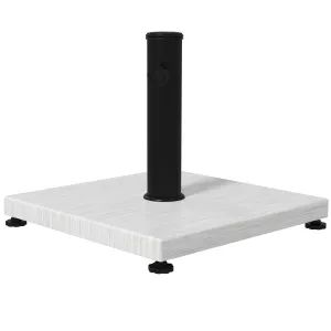 12kg Garden Parasol Base with Adjustable Foot Pad and Knob, Concrete Umbrella Stand with Wood Effect, Rectangular Parasol Holder for 38mm and 48mm Poles, White