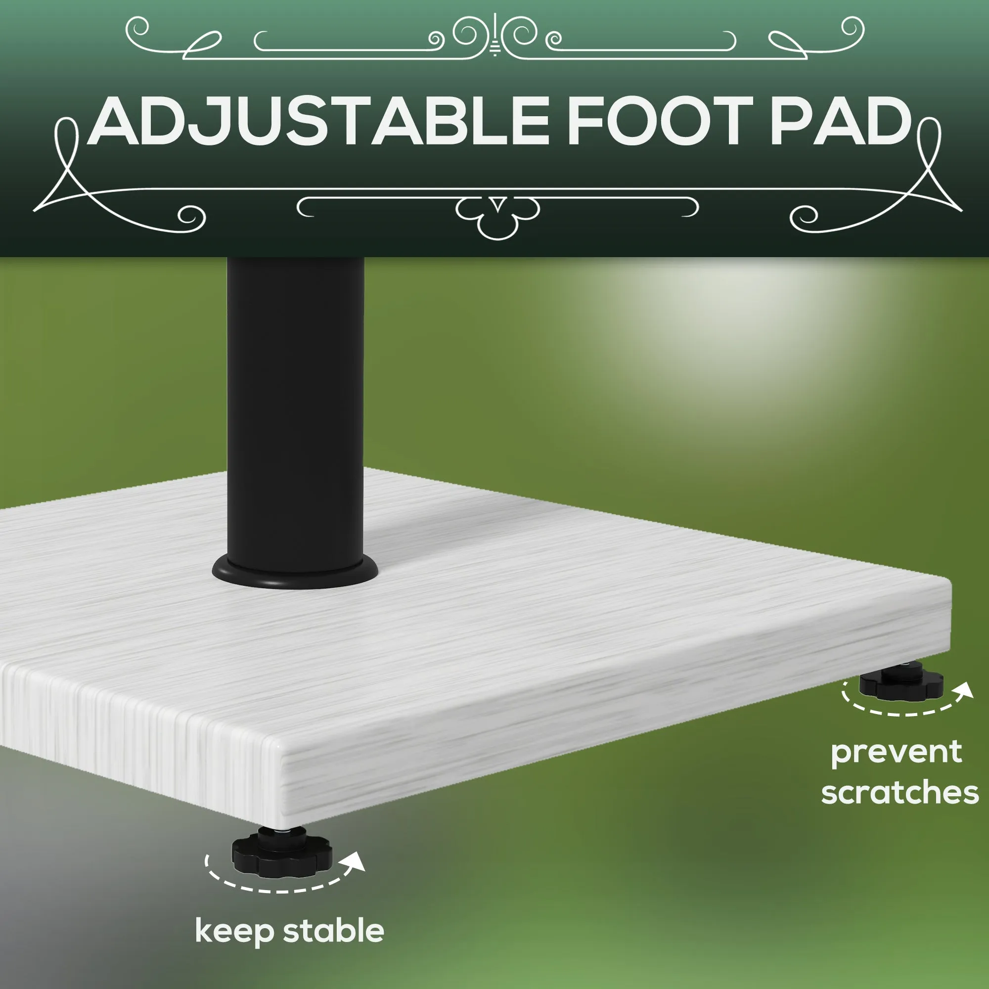 12kg Garden Parasol Base with Adjustable Foot Pad and Knob, Concrete Umbrella Stand with Wood Effect, Rectangular Parasol Holder for 38mm and 48mm Poles, White