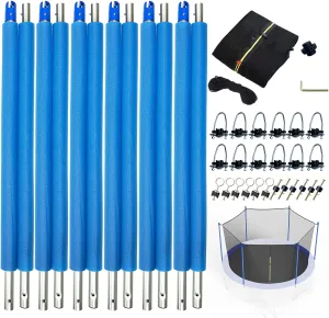 14 FT Trampoline Replacement Net with Poles, Trampoline Net Poles with Clamps and Screws Bolts, Plastic Caps, Only Fit 6 Straight Poles 14 Feet Round Frame