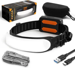 1500 Lumens Rechargeable LED Headlamp for Adults, 230° Wide Beam, Adjustable Light Bar, 5000mAh Battery, IPX6 Waterproof   Multitool – Camping, Hiking, Running, Hunting & Construction