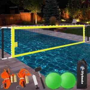 15ft-25ft Adjustable Pool Volleyball Net Set for Outdoor Pool with Anchor and Hammer, Water Volleyball Games Toy for Backyard Party