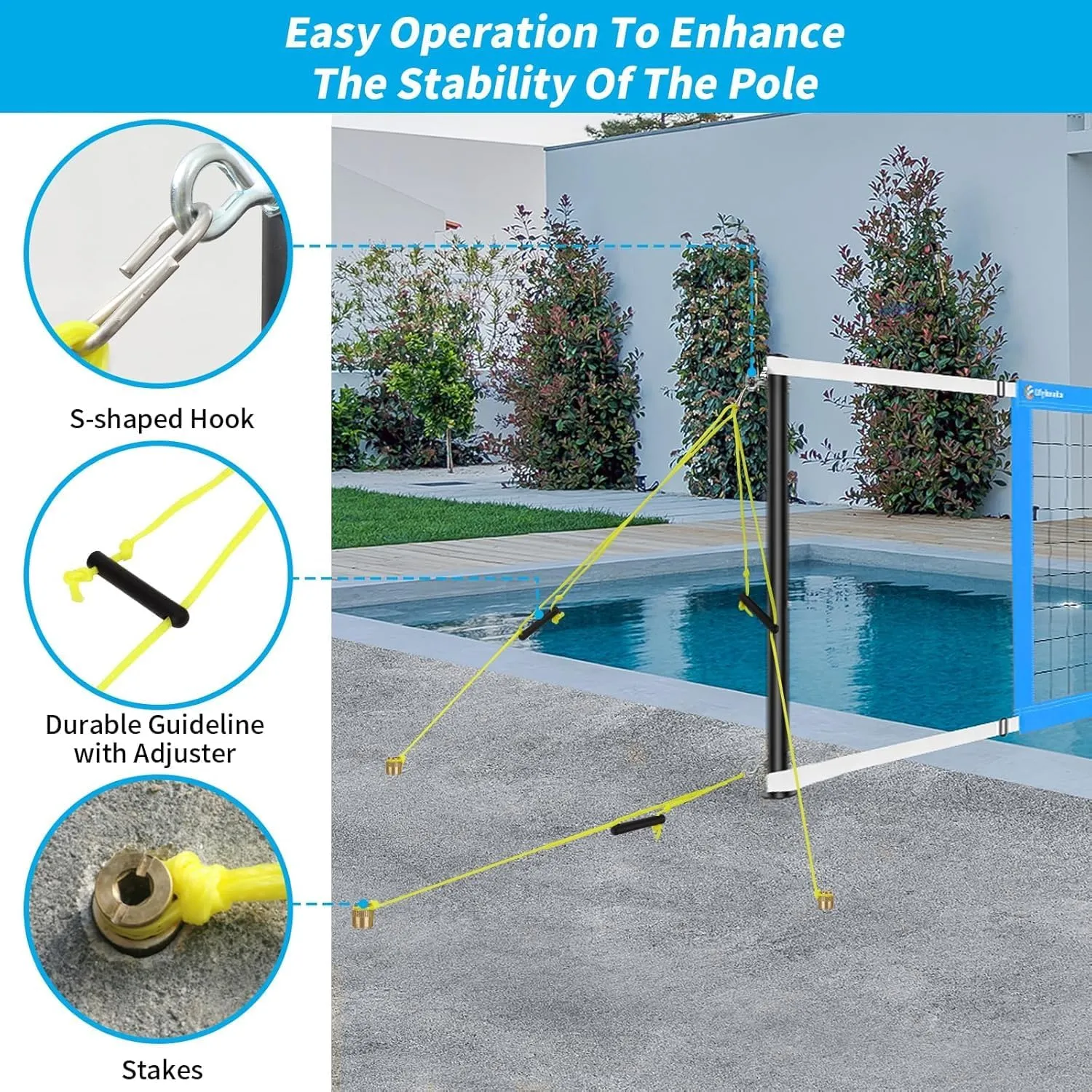 15ft-25ft Adjustable Pool Volleyball Net Set for Outdoor Pool with Anchor and Hammer, Water Volleyball Games Toy for Backyard Party
