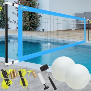 15ft-25ft Adjustable Pool Volleyball Net Set for Outdoor Pool with Anchor and Hammer, Water Volleyball Games Toy for Backyard Party