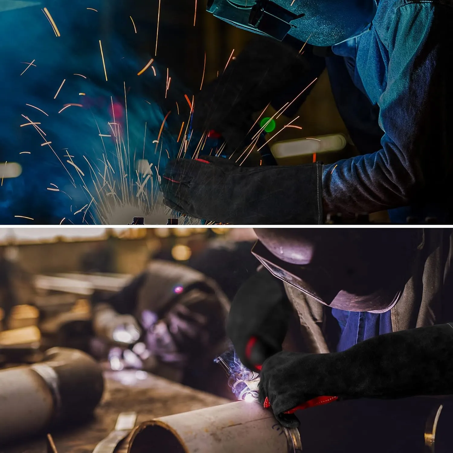 16 Inches Leather Welding Gloves Fire Resistant,Animal Handling Gloves Bite Proof for Cat Dog Snake - Large