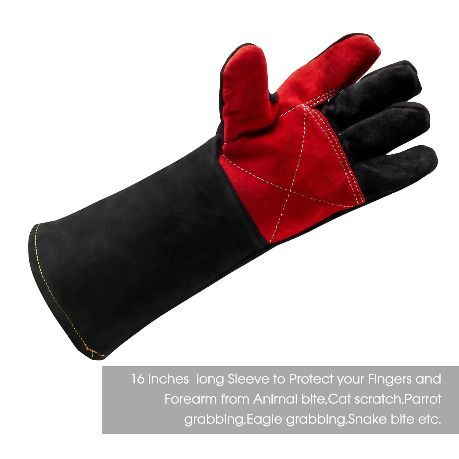16 Inches Leather Welding Gloves Fire Resistant,Animal Handling Gloves Bite Proof for Cat Dog Snake - Large