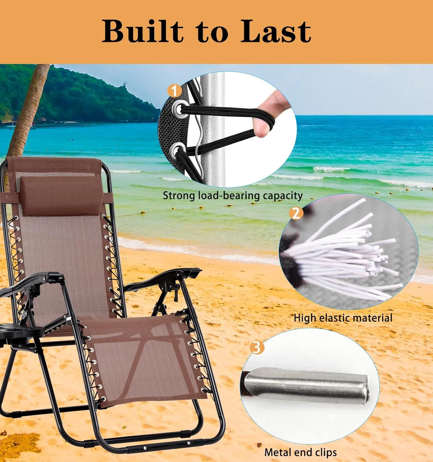 17" 19" 21" Wide Zero Gravity Chair Replacement Fabric, Repair Cloth with 4 Gravity Chair Replacement Cord Screws Kit, Zero Gravity Chair Accessories for Sling Patio Lawn Lounge Chair, Brown