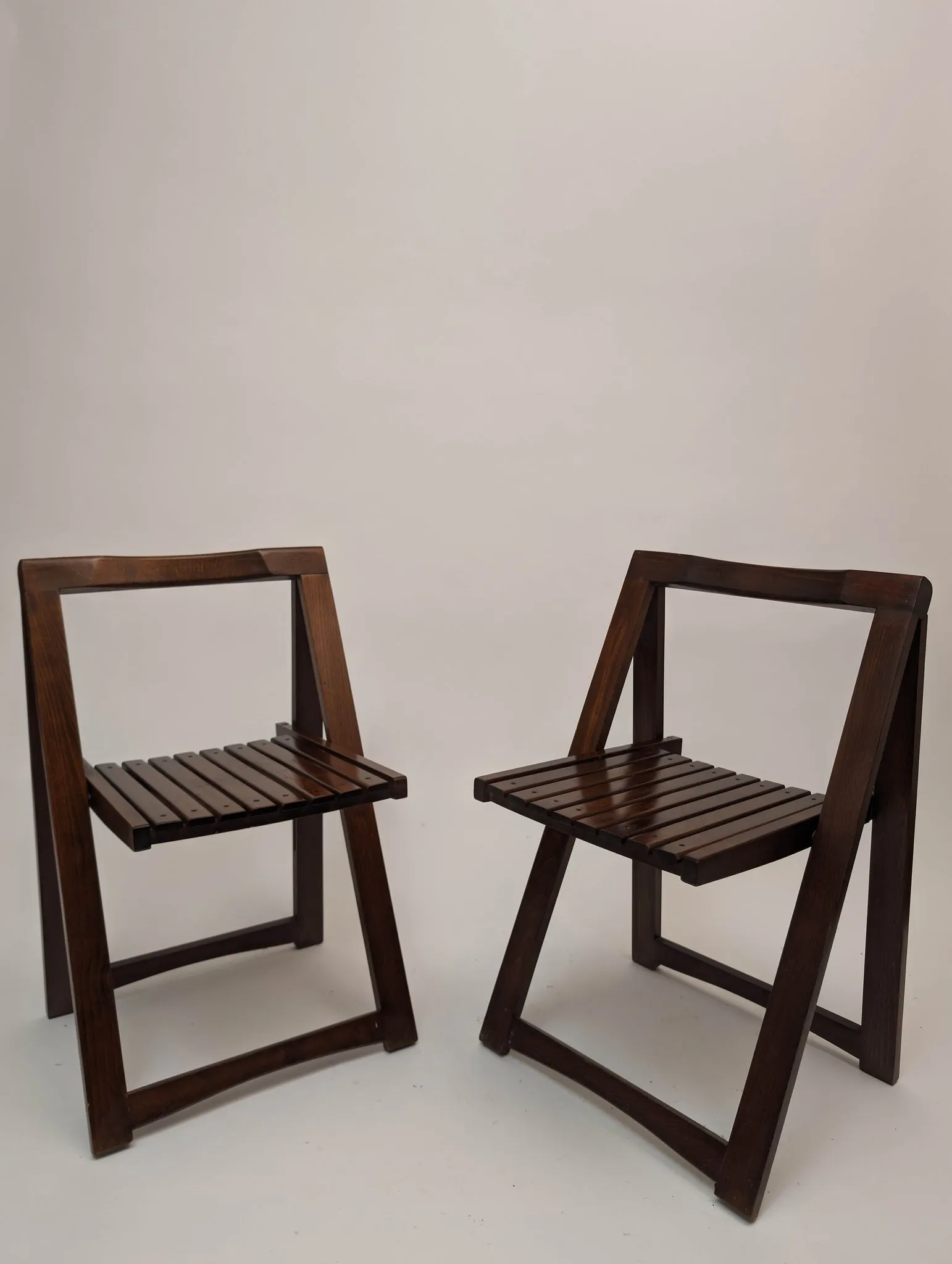 1966 Aldo Jacober Folding Chairs With Slat Seats- Set of 2