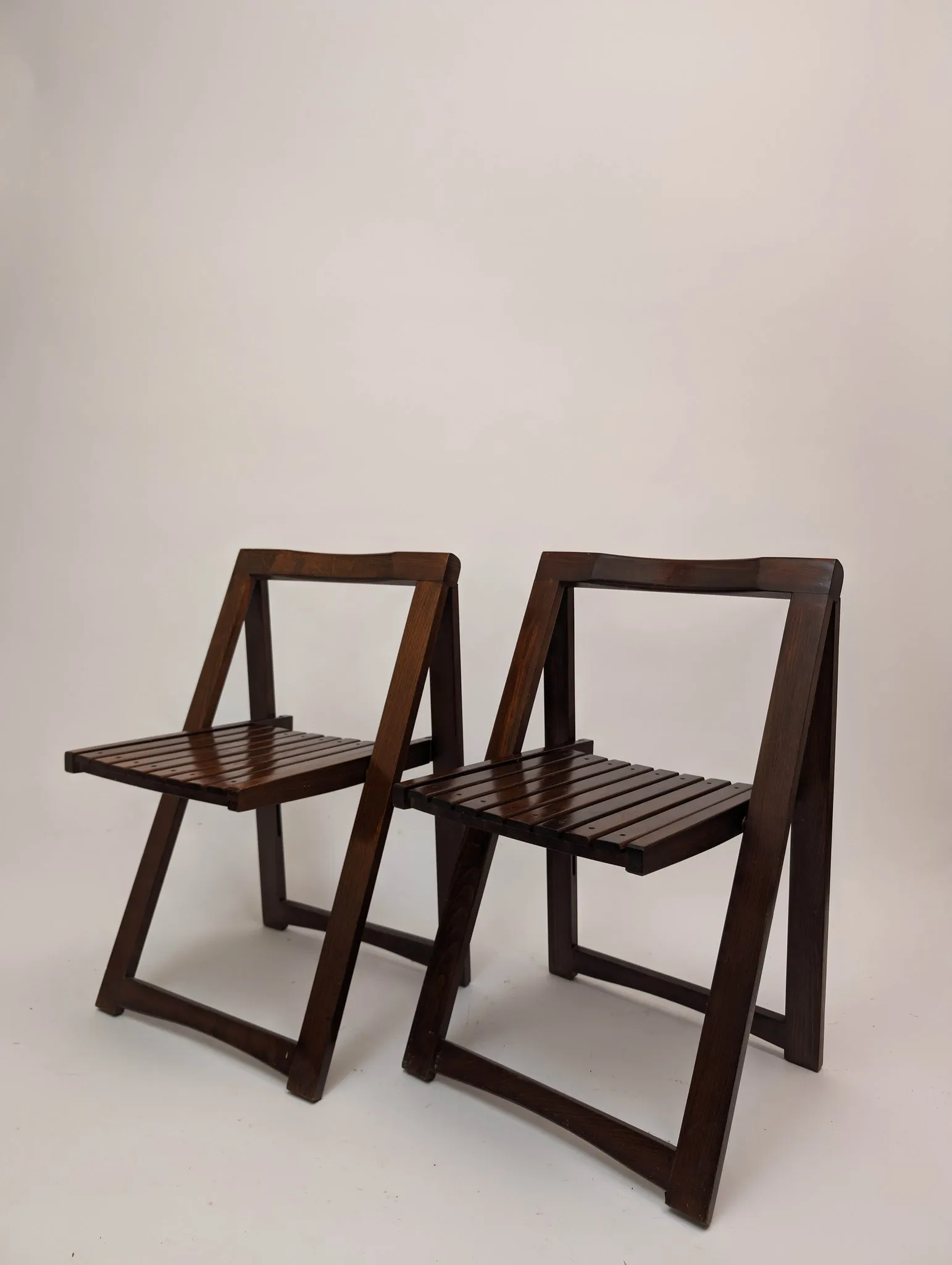 1966 Aldo Jacober Folding Chairs With Slat Seats- Set of 2