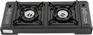 2 Burners Portable Camping Stove, Butane Camping Stove with Carrying Case, Safe Auto Ignition Camping Burner LPG for RV, Apartments, Outdoor & Indoor Use, Adjustable Fire Power