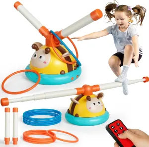 2-in-1 Musical Jump and Toss Ring Game Toy, Outdoor Toys for Kids Ages 4-8 and Toddler 1-3, 3-5, Indoor and Outside Jump Toy with 4 Speeds and Remote Control