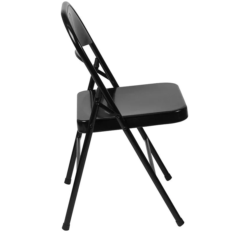 2 Pack Double Braced Black Metal Folding Chair - Flash Furniture
