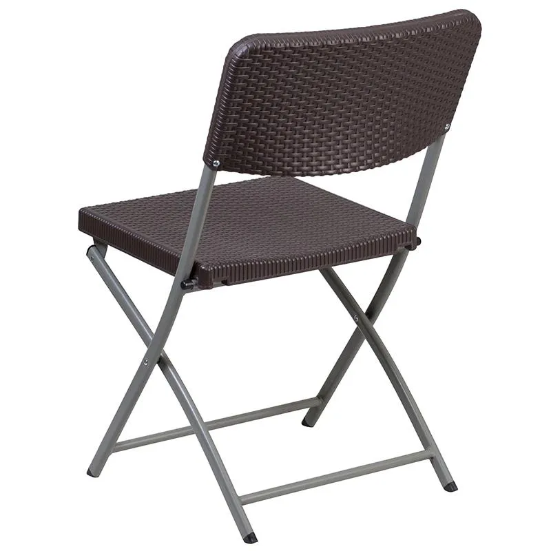 2 Pack HERCULES Series Brown Rattan Plastic Folding Chair with Gray Frame - Flash Furniture