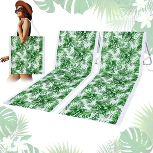 2 Pack Portable Beach Lounge Chair for Adults Folding Tanning Mat Lightweight Sun Beach Lounger Ideal Beach Chairs Adjustable Position Lawn Chair Outdoor Sunbathing(Monstera Leaf)