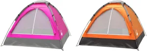 2-Person Tents Bundle - Pink Dome & Orange Compact Camping Tents with Rain Flys and Carry Bags by Wakeman Outdoors