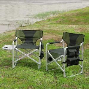 2-Piece Padded Folding Outdoor Chair with Side Table and Storage Pouch, Camping Lawn Picnic Beach & Fishing, Lightweight Folding Directors Chairs Outdoor (Green)