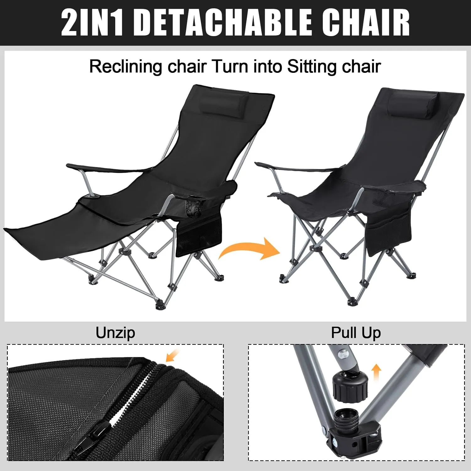 2 Set Reclining Camping Chair with Umbrella for Adult Folding Camping Chair with Foot Rest Adjustable Clamp Canopy Shade, SPF 50 , Lounger for Outdoor Spring Summer Travel (Black,Oxford)