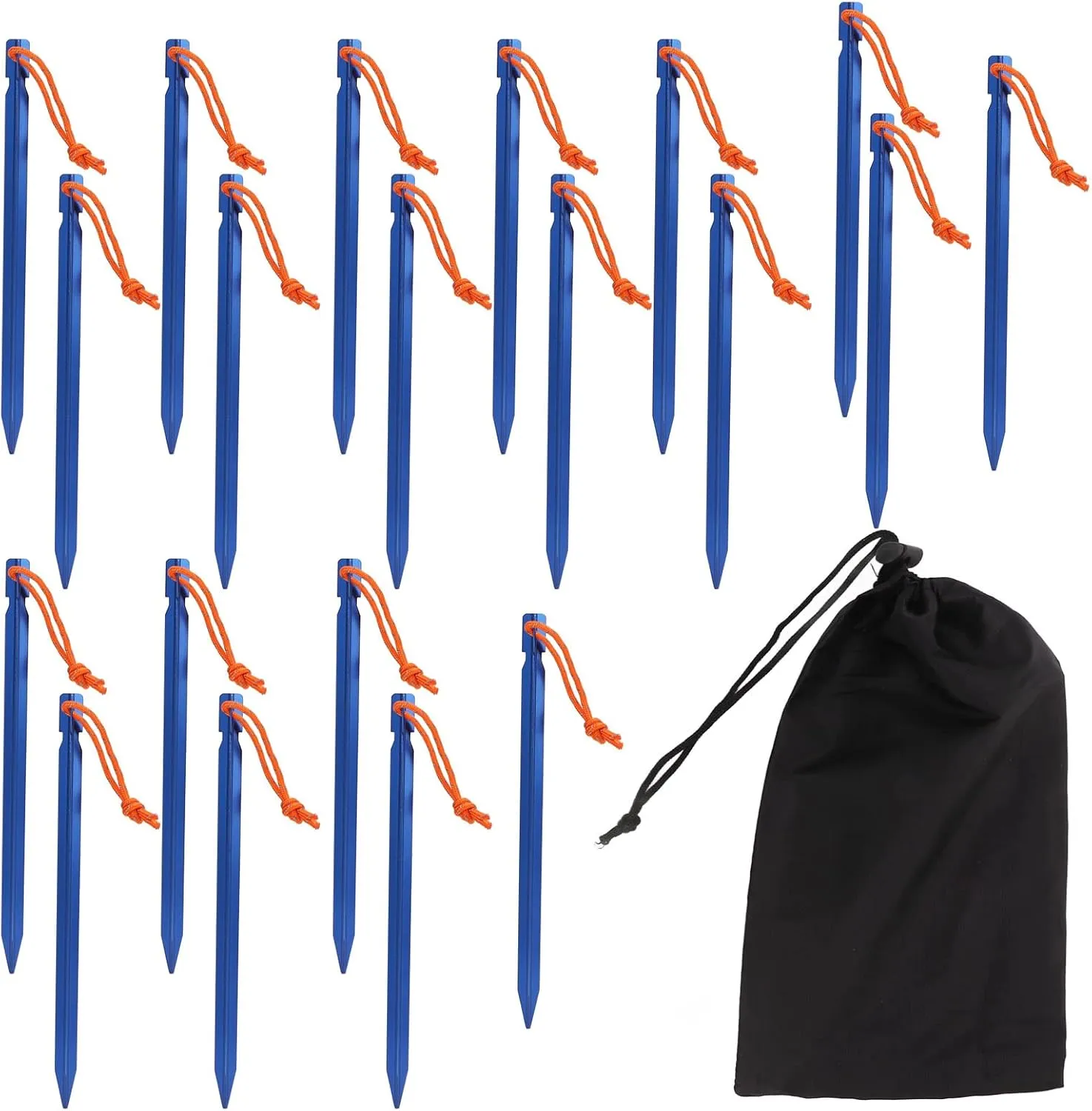 20 Pack Tent Stakes, V Shape Heavy Duty Tent Peg Aluminum Alloy Tent Stakes with Ropes for Outdoor Camping Tent Accessories(Blue)