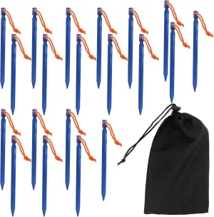20 Pack Tent Stakes, V Shape Heavy Duty Tent Peg Aluminum Alloy Tent Stakes with Ropes for Outdoor Camping Tent Accessories(Blue)