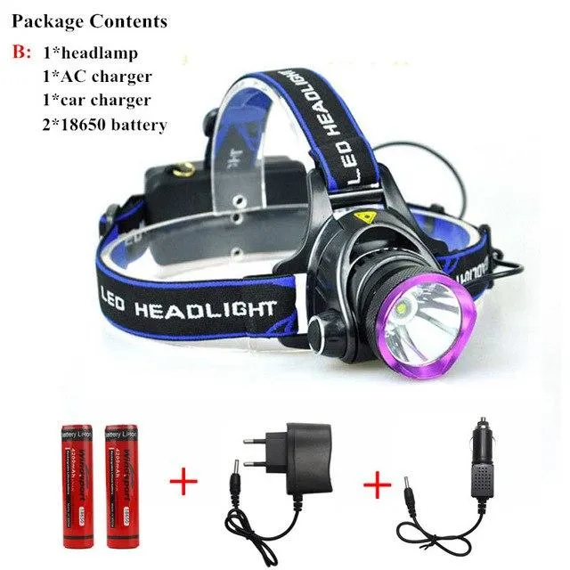 2000LM Led Headlamp T6 Headlight Head Torch Flashlight Head Lamp with 18650 Battery for Camping Fishing Hunting Waterproof Light