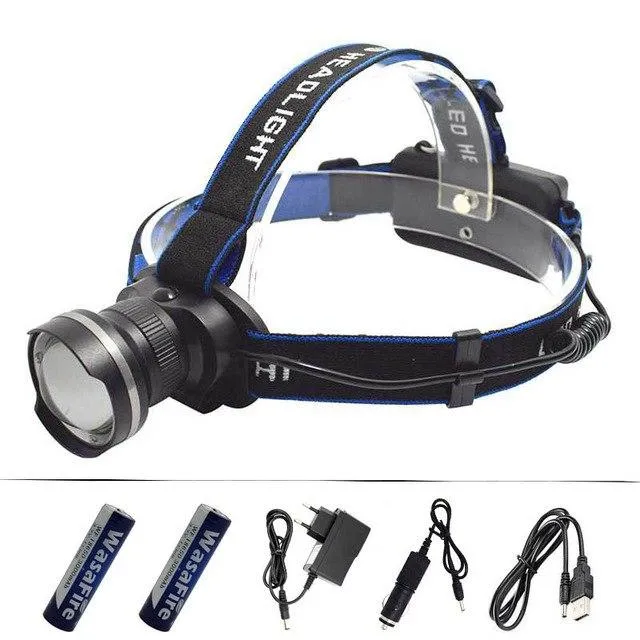 2000LM XM-L T6 LED Headlamp Headlight Zoom Head Torch Camping Hunting Frontal Flashlight Rechargeable Lantern by 18650 Battery