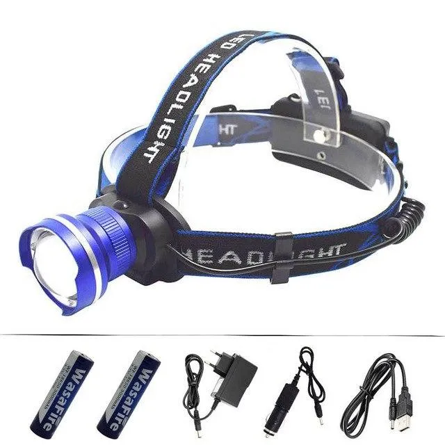 2000LM XM-L T6 LED Headlamp Headlight Zoom Head Torch Camping Hunting Frontal Flashlight Rechargeable Lantern by 18650 Battery