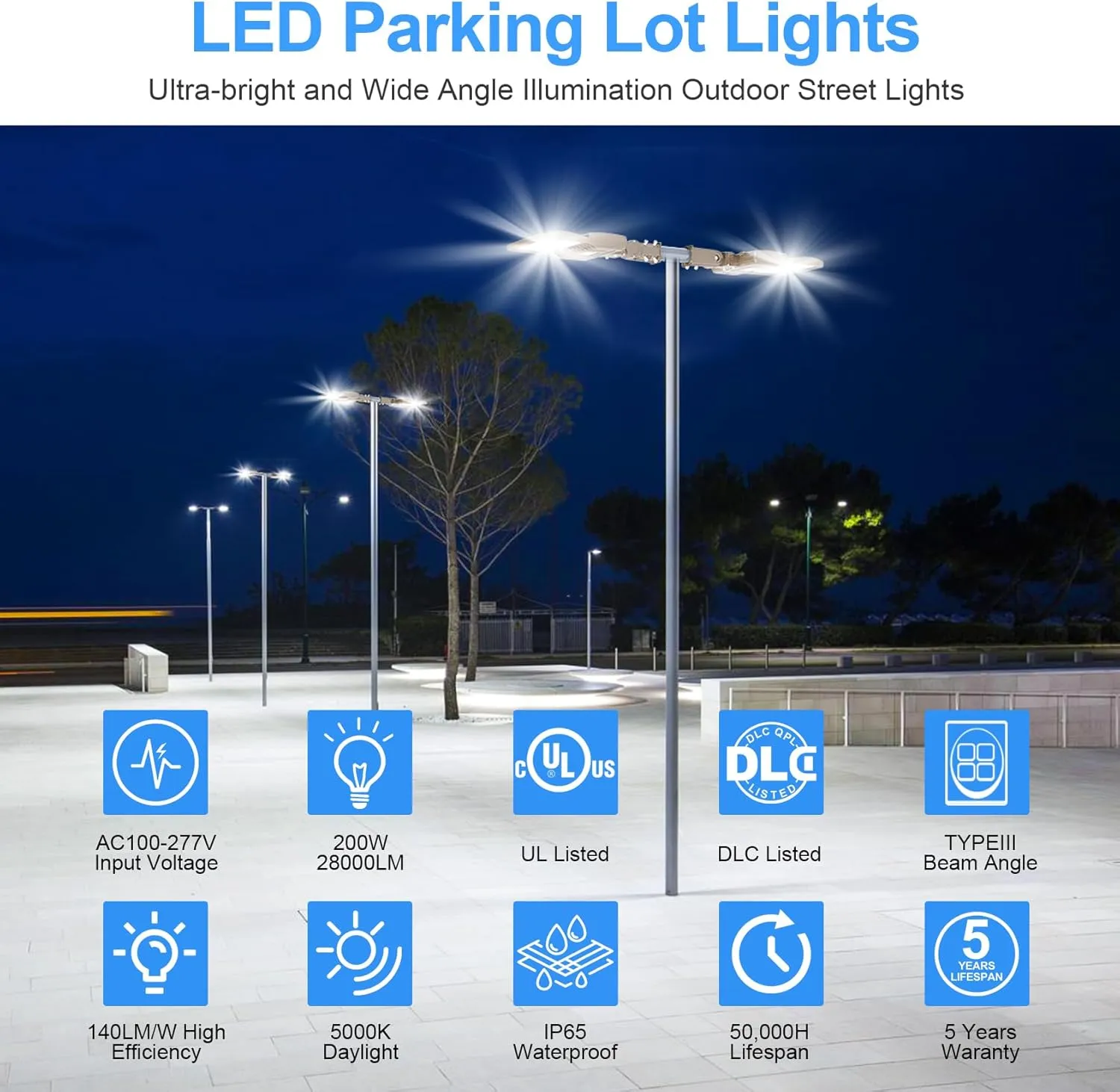 200W LED Parking Lot Light with Photocell 28000LM LED Shoebox Pole Mount Lights Fixture HID/HPS Replacement 5000K IP65 AC 100-277V UL Listed Outdoor Area Street Security Lighting for Stadium Roadways