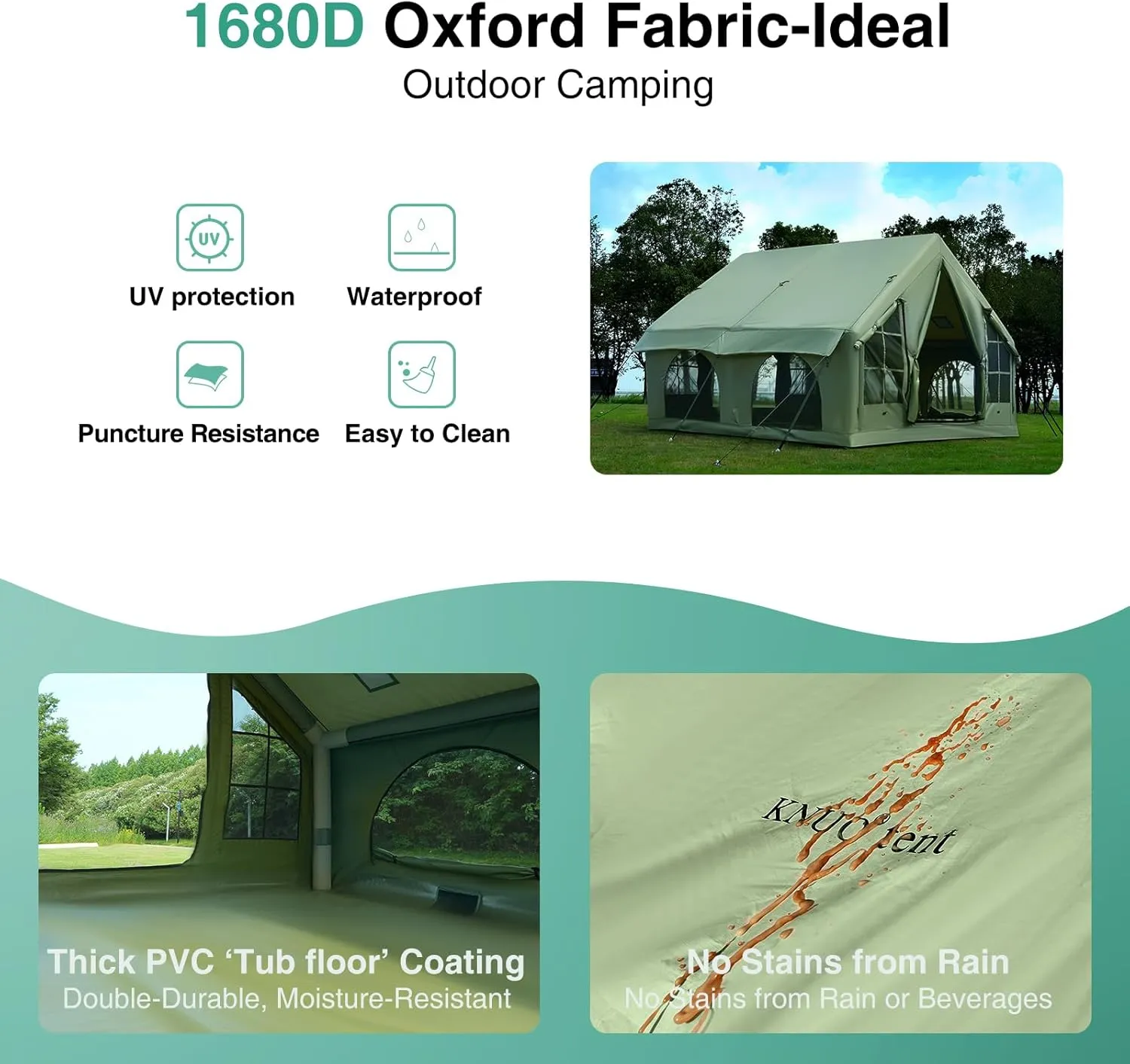 2025 Upgraded 100% Waterproof Inflatable Camping Tent, Large Blow-Up Air Tent, No Assembly Needed Luxury Glamping House, Oxford Fabric