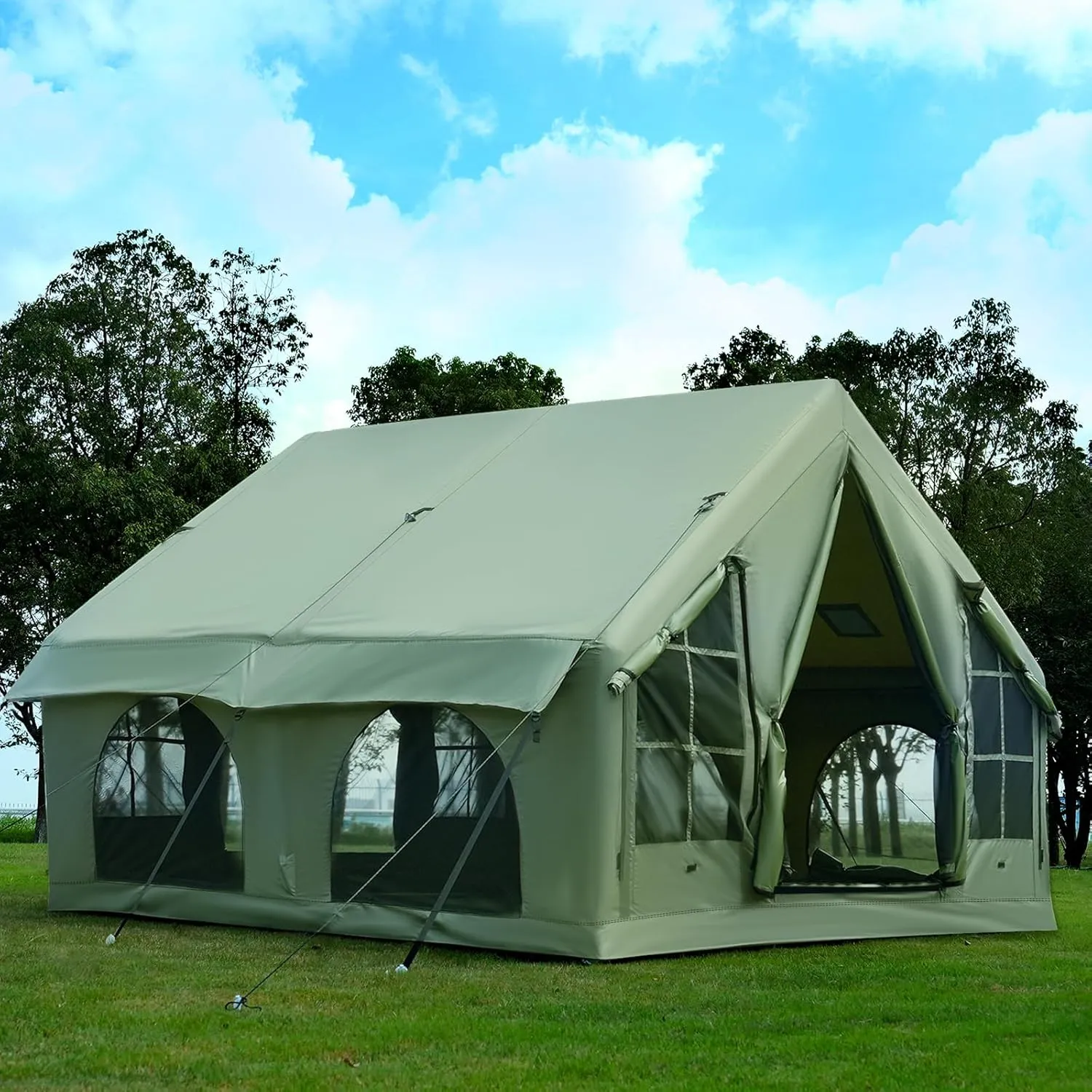 2025 Upgraded 100% Waterproof Inflatable Camping Tent, Large Blow-Up Air Tent, No Assembly Needed Luxury Glamping House, Oxford Fabric
