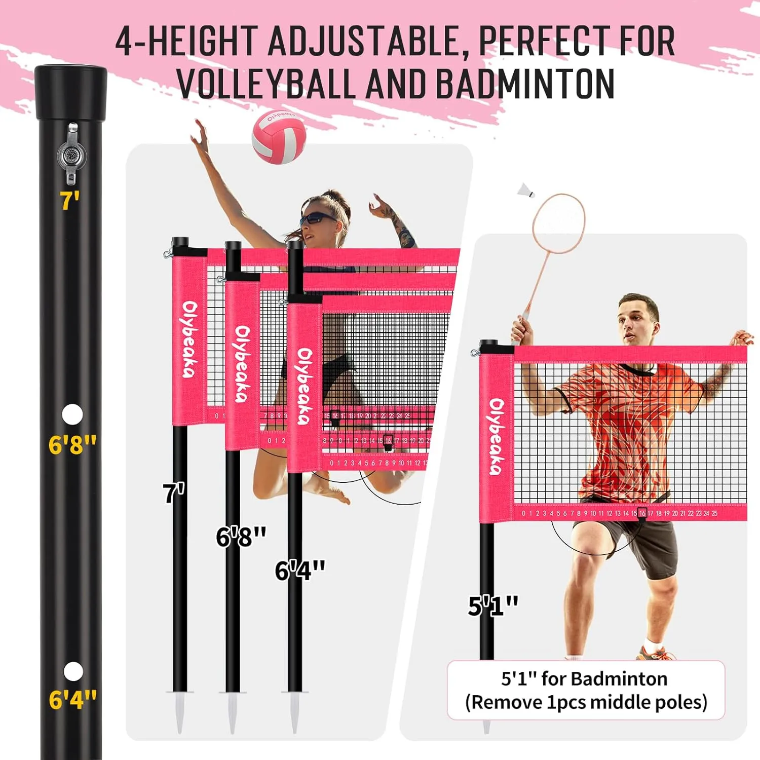 20ft Volleyball & Badminton Combo Net Set Outdoor for Backyard Beach with Adjustable Poles, Durable Anti-Sag Net, PU Volleyball, 2 Aluminum Rackets, Carry Bag for Easy Portable