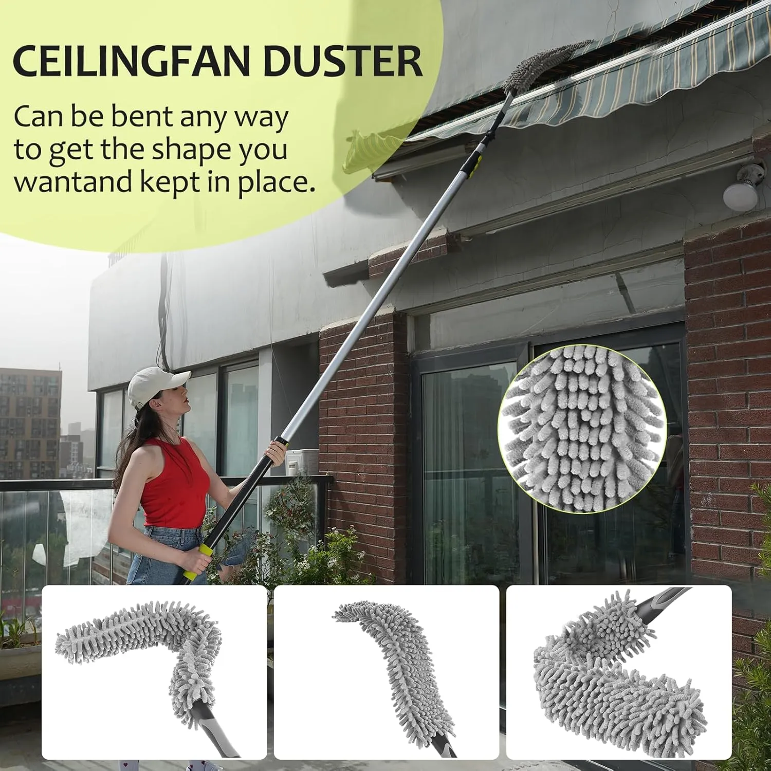24ft High Reach Duster Kit,5-18ft Lightweight Aluminum Alloy Extension Rod,4 Dust Removal Tools,210° Steering Head Clean Various Angle,High Duster with Extension Pole for Cleaning Ceiling,High Wall