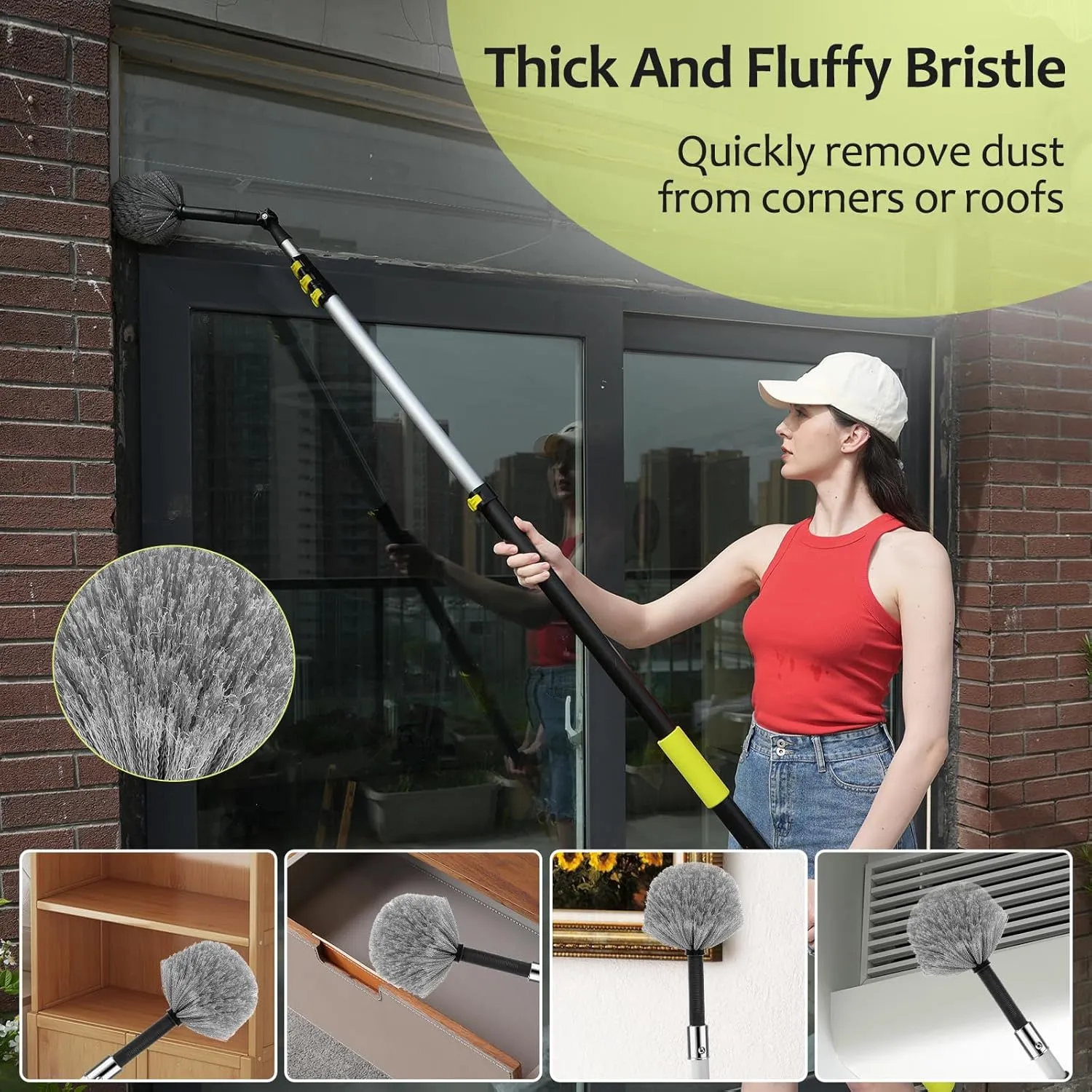 24ft High Reach Duster Kit,5-18ft Lightweight Aluminum Alloy Extension Rod,4 Dust Removal Tools,210° Steering Head Clean Various Angle,High Duster with Extension Pole for Cleaning Ceiling,High Wall