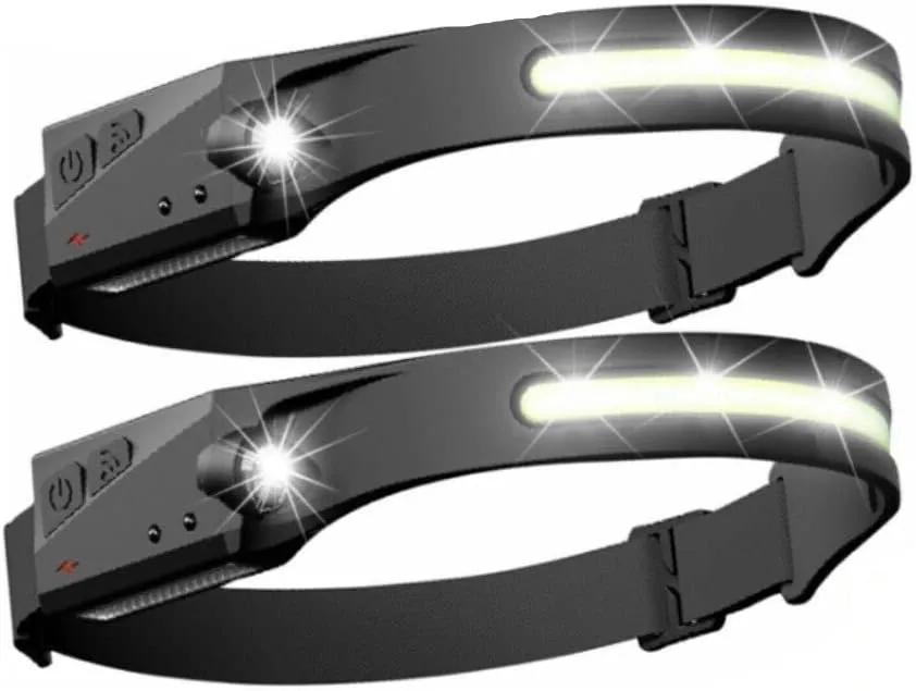 2Pcs COB LED Headlamp USB Rechargeable Headlight Torch Work Light Bar Head Band Lamp for Camping, Teaching, Hunting, Hiking, Searching, Night Fishing, Night Riding