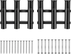 2Pcs Fishing Rod Holder Bracket Tube 3 Rod Rack Wall Mounted 10.63 Inch Fishing Pole Holders for Boats with Screws Nuts Side Mount for Boat Truck Kayak Garag, Black