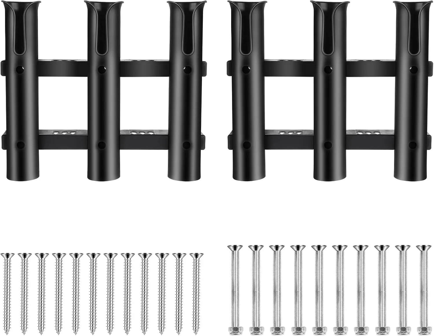 2Pcs Fishing Rod Holder Bracket Tube 3 Rod Rack Wall Mounted 10.63 Inch Fishing Pole Holders for Boats with Screws Nuts Side Mount for Boat Truck Kayak Garag, Black
