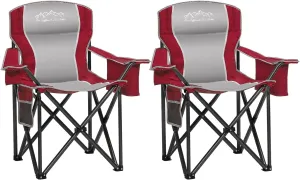 2PCS Folding Camping Chair, Heavy Duty Portable Lawn Chairs with Cooler Bag, Side Pocket & Cup Holder, Folding Chairs for Outside Support 450lbs Red