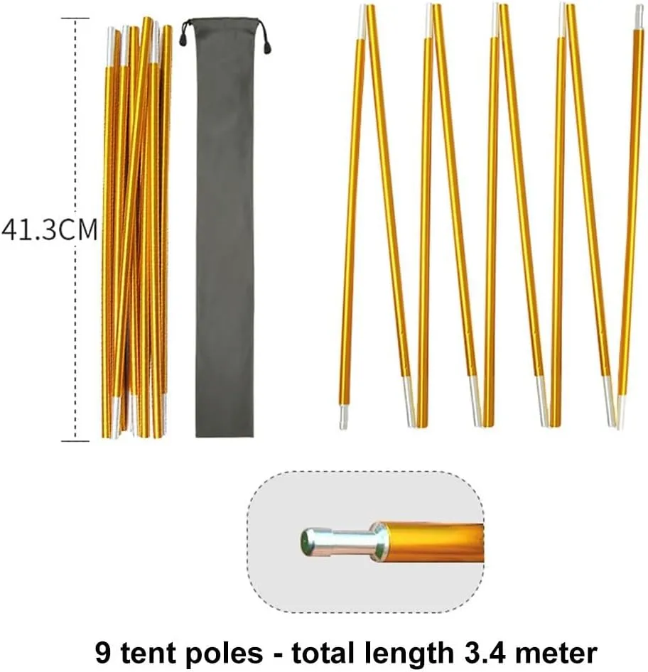 2pcs Tent Rods, Tent Pole Tent Bar Aluminum Tent Pole Rod, Outdoor Aluminum Alloy Replacement Camping Tent Poles Outdoor Camping Support Poles(3.4m)
