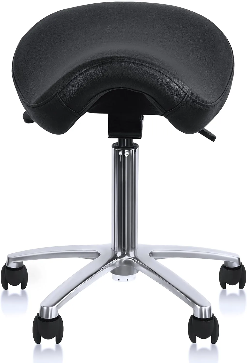 2xhome Ergonomic Saddle Stool | Backless Rolling Office Task Chair with Adjustable Height and Tilt | PU Leather, Foam Padded Seat for Drafting, Medical, Dental Use, Black