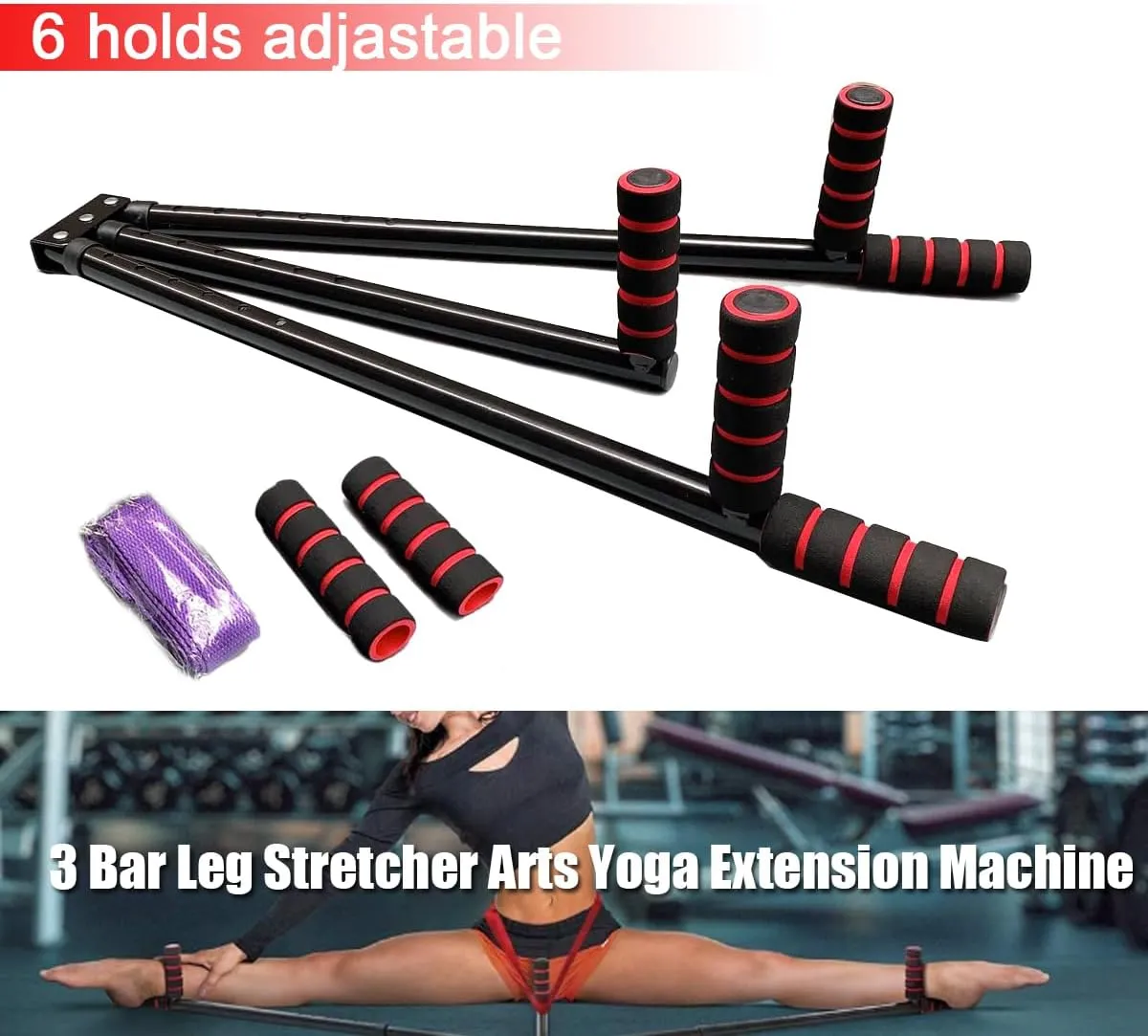 3 Bar Leg Stretcher Extension Device Iron Leg Support Yoga Exercise Martial Arts Gym Flexibility Stretching Machine, Black