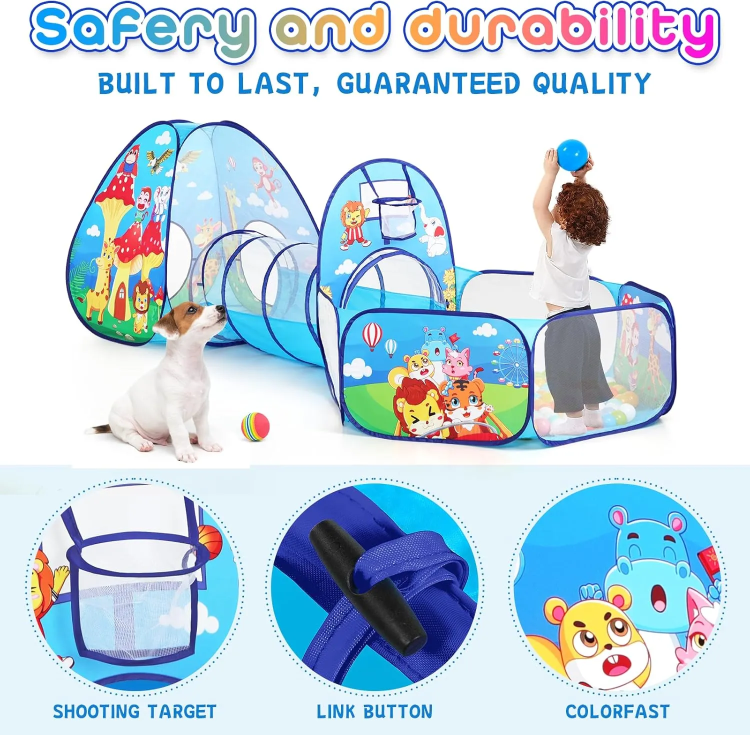 3 in 1 Kids Play Tent for Toddler with Baby Ball Pit and Play Tunnel, Children Indoor Outdoor Playhouse with Climbing Tunnel Toy for Toddlers, Boys and Girls Best Birthday Gifts (3pc Jungle Ball Pit)