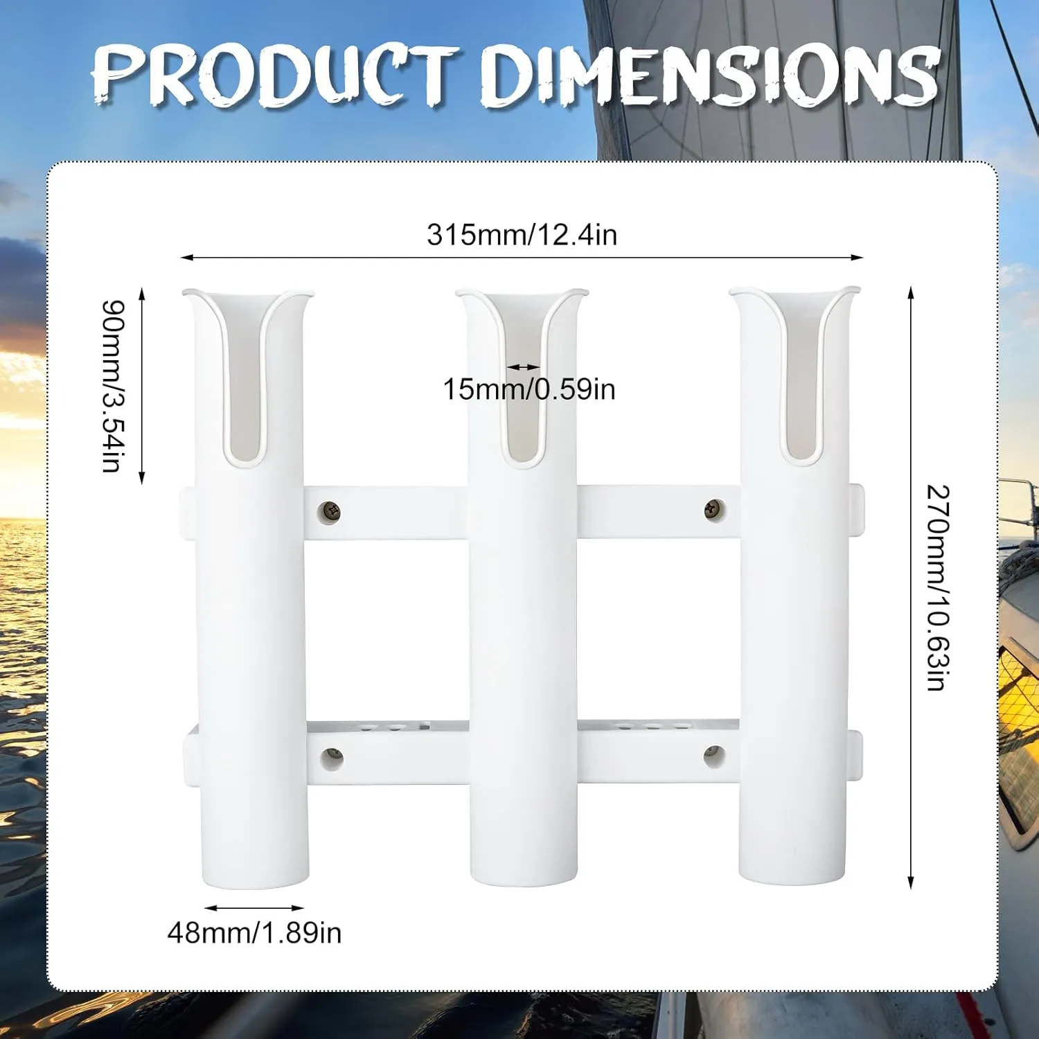 3 Pcs Fishing Rod Holder Bracket Tube 3 Rod Rack Wall Mounted 10.63 Inch Fishing Pole Holders for Boats with Screws Nuts Side Mount for Boat Truck Kayak Garage (White)
